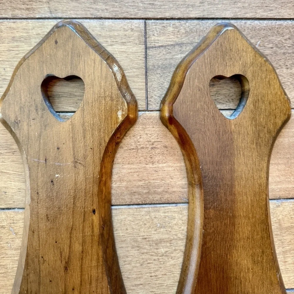 2pc VTG 60s MCM Wood Candlestick Heart Wall Sconce COUNTRY Cottage Core Farm